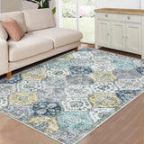 Garvee Waschbare Vintage-Teppiche 120x170cm Faltbare Niederflor-Innenmatte Wohnzimmer Blau Gelb - Blau