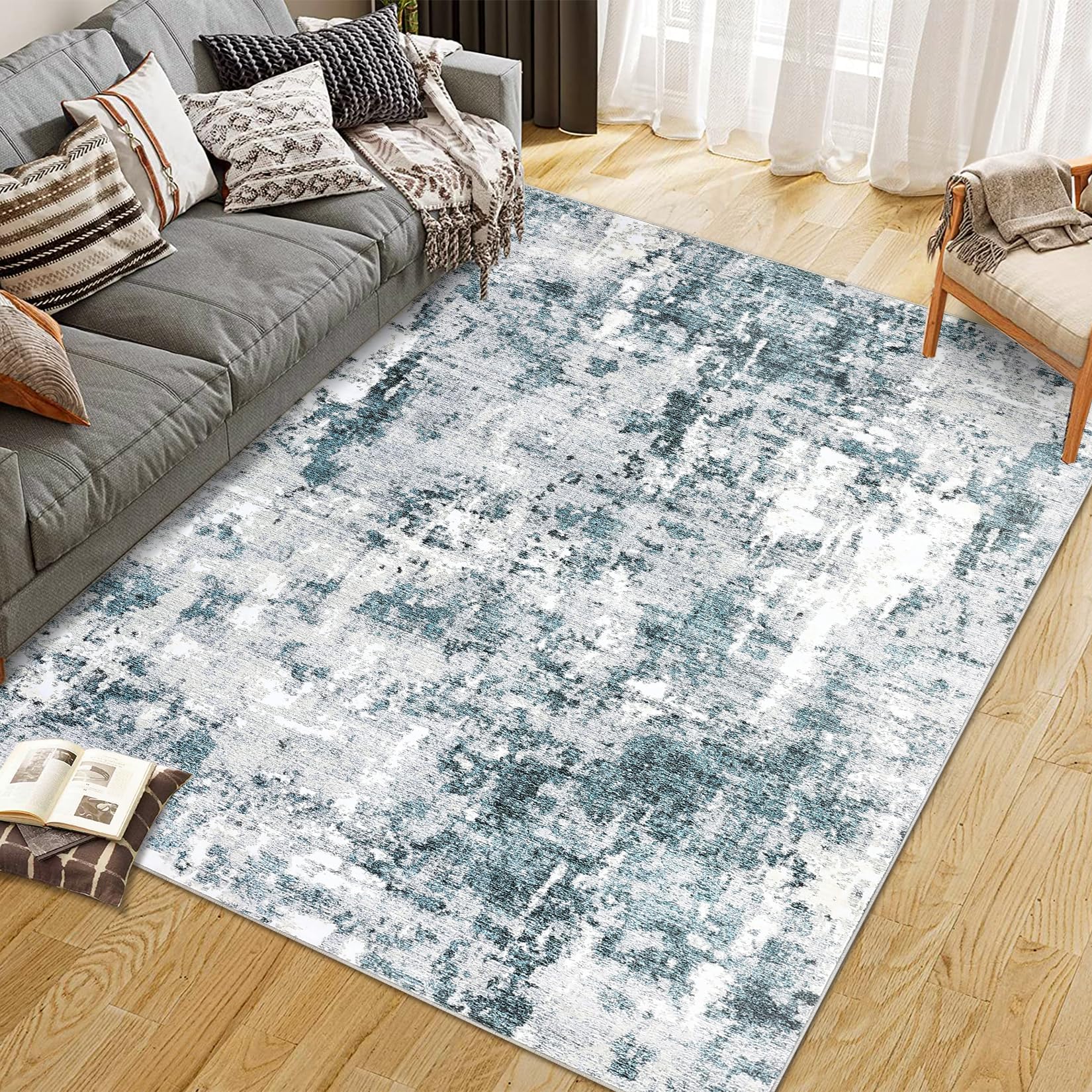 Garvee Abstract Blau/Braun Großflächige Teppiche für Wohnzimmer, Schlafzimmer, Innenbereich, 80 x 150 cm, Blau