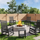 Garvee Poly Lumber Adirondack Rocking Chair Set Mit 4 Stühlen Und 2 Beistelltischen Für Garten Und Terrasse, Ergonomisch, Wetterfest, HDPE, Schwarz - Schwarz