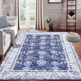 Garvee Waschbarer Teppich 120x170cm Rutschfest Niedriger Flor Vintage Baumwolle Navy Blau Für Wohnzimmer Esszimmer Büro - Marineblauer Farbton