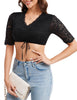 Garvee Elegant Spitze Dirndlbluse Damen Mit V-Ausschnitt Für Oktoberfest Weiß, Verstellbar, Figurbetont