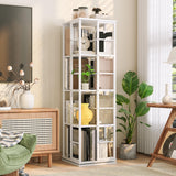 Garvee drehbares Bücherregal 137 cm, 4-stufiges 360°-Standregal mit Metallrahmen und Holzablagen, platzsparendes Eckregal für Wohnzimmer, Büro & Schlafzimmer, Weiß - Weiß