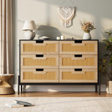 Garvee Natural Rattan Kommode Mit 6 Schubladen Holz Metallbeine Für Schlafzimmer Und Wohnzimmer Wasserfest Langlebig Modernes Design