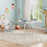Garvee Kindertisch-Set 3-teilig, klappbare Kindersitzgruppe mit 1 Tisch und 2 Stühlen, stabiler Metallrahmen, gepolsterter PU-Kunstlederbezug, für Kinderzimmer, Esszimmer & Outdoor, Grau - Grau