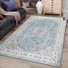 GARVEE Orientteppich Vintage 160x230cm | Rutschfest, wasser- & fleckenabweisend mit niedriger Florhöhe | Klassischer Wohnzimmerteppich in Hellblau