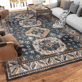 Garvee Orientalischer Vintage Teppich 160x230cm Blau, Waschbar, Rutschfest Für Wohnzimmer & Schlafzimmer, Boho Design, Polyester