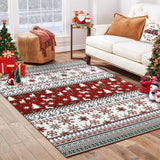 Garvee Wohnzimmer Teppich Weihnachtsteppich Rot-Grün Elch Waschbar Rutschfest Für Schlafzimmer Küche Esszimmer Büro 120x170 cm - Rotgrün