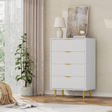 GARVEE Kommode mit 4 Schubladen, Geriffelte Fronten, Modernes Sideboard mit Metallbeinen, Stauraummöbel für Schlafzimmer, Wohnzimmer & Flur, Weiß - Weiß