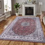 Garvee Weicher Teppich Waschbarer Vintage Teppich Für Schlafzimmer Und Wohnzimmer 160x230cm Rot Rutschfest Niedriger Flor
