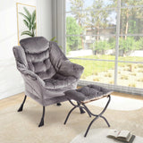 Garvee Lazy Chair Mit Ottoman, Ergonomisch & Robust, Imitat-Kaninchenfell, Wohnzimmer & Büro, Faltbar, Groß, Grau - Dunkelgrau