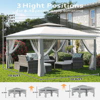 Garvee Pop Up Pavillon 335×335 cm, Mit Moskitonetz, Wasserdicht, UV-Schutz, Höhenverstellbar, Grau