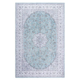 Garvee Waschbarer Vintage-Läufer Teppich Rutschfest Pflegeleicht Für Wohnzimmer Schlafzimmer Esszimmer Küche 200x290cm Hellblau - 