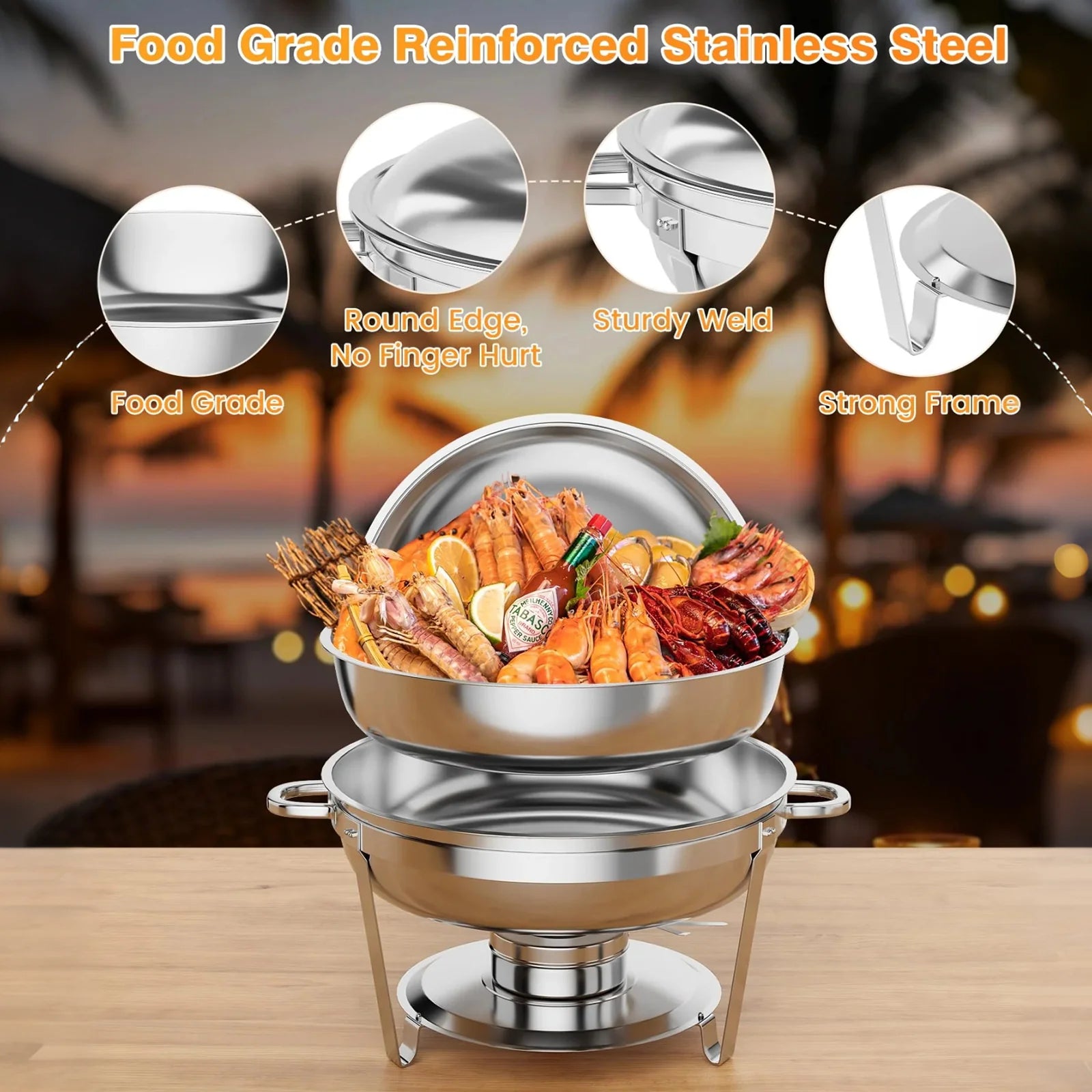 Garvee 4,7 L Edelstahl Chafing Dish Set, 4-teilig, Speisenwärmer für Catering & Buffets