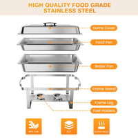 Garvee Chafing Dish Buffet Set 4x8Qt – Edelstahl, Klapprahmen, Warmhalter für Catering & Events