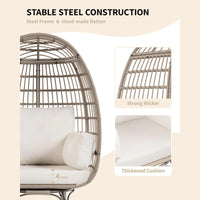 Garvee Rattan Ei Stuhl 360° Drehbar, Mit Kissen, Stahlrahmen, Für Innen & Außen, Braun+Beige