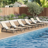 GARVEE Verstellbare Gartenliege 6er-Set, 5-fach Verstellbare Rückenlehne, Atmungsaktives Textilene-Gewebe, Wetterfeste Metallstruktur für Terrasse, Pool und Garten, Beige-Braun - Beige-Braun