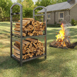 Garvee Feuerholzregal 75 cm – Metall, H-förmige Konstruktion, Doppellagig, Silber für Garten & Kamin - Silber