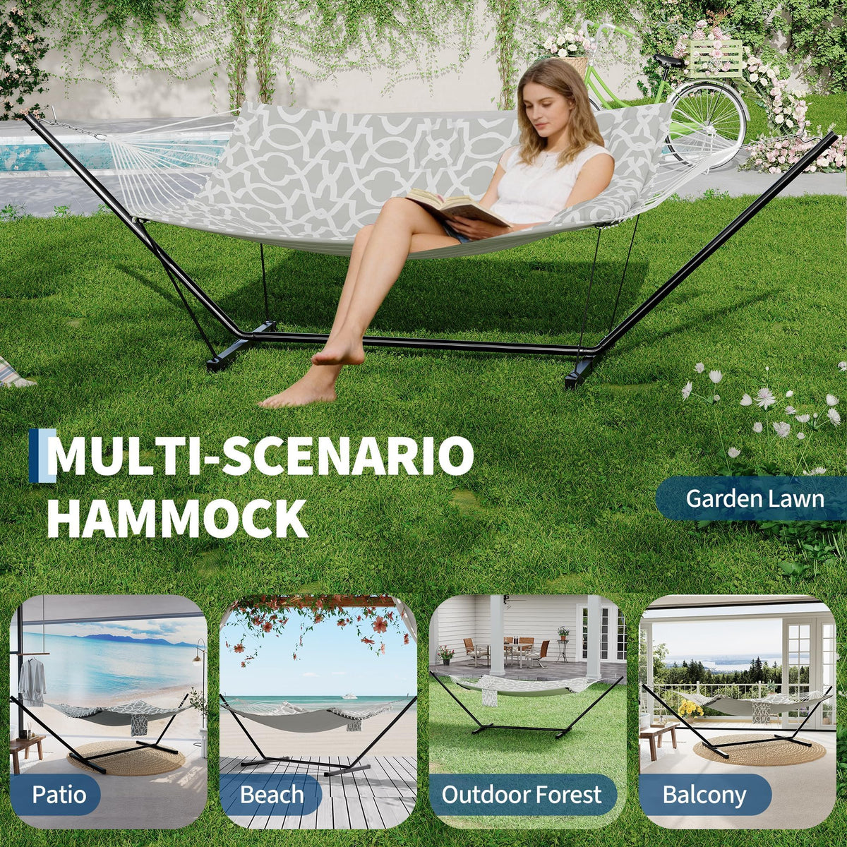 Hängematte mit Kissen und Balance-Seil