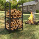 Garvee Feuerholzregal 75 cm – Metall, H-förmige Konstruktion, Doppellagig, Schwarz für Garten & Kamin - Schwarz