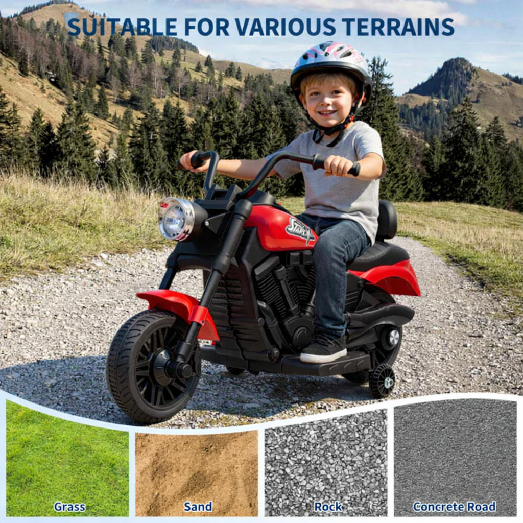 Kinder Elektro-Motorrad mit breiten Reifen und Federung