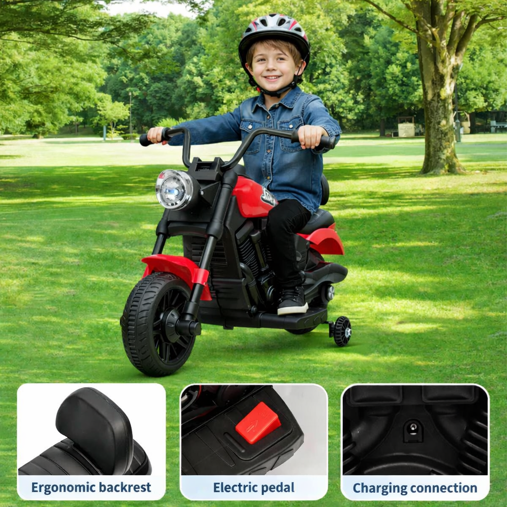 Garvee 6V Kinder-Elektromotorrad, elektrisches Motorrad für Kinder mit Sanftanlauf, Federung und sicherem Fahrkomfort, ab 2 Jahren, Rot