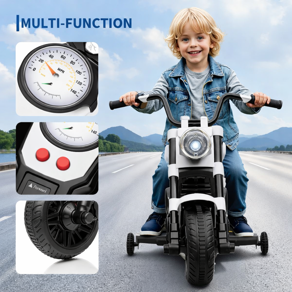 Garvee Elektro-Motorrad 6 V Weiß mit LED-Beleuchtung
