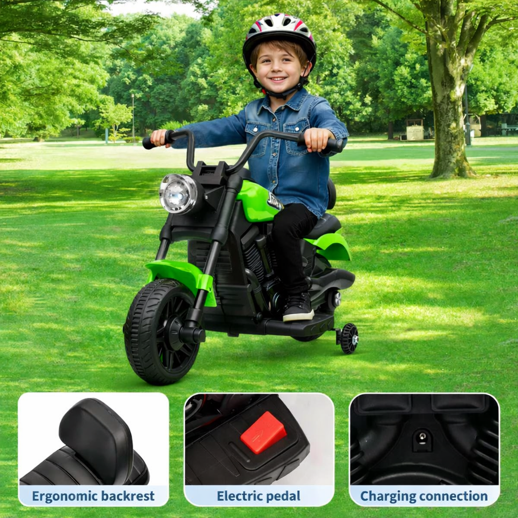Garvee 6V Kinder-Elektromotorrad, elektrisches Motorrad für Kinder mit Sanftanlauf, Federung und sicherem Fahrkomfort, ab 2 Jahren, Grün