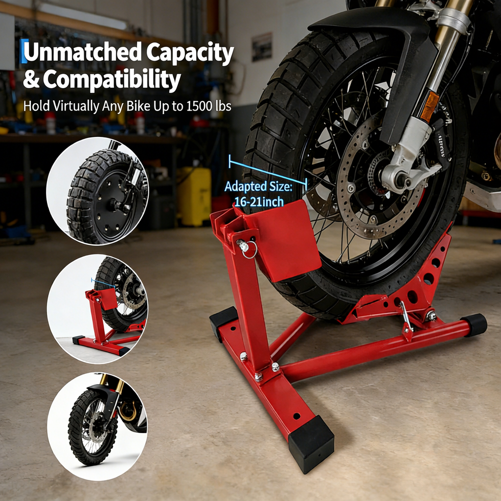 Garvee Universal Motorrad-Wheel-Chock aus Stahl, 680 kg, für Reifen 41–53 cm, Garage & Trailer