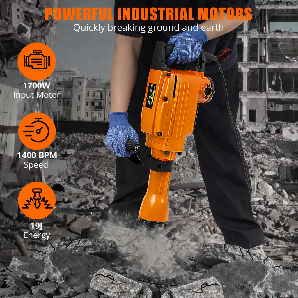 Garvee 1700W Bohrhämmer Abbruchhammer Profi-Set – Vibrationsdämpfung, 3 Meißelbits & Tragetasche Für Beton Und Mauerwerk