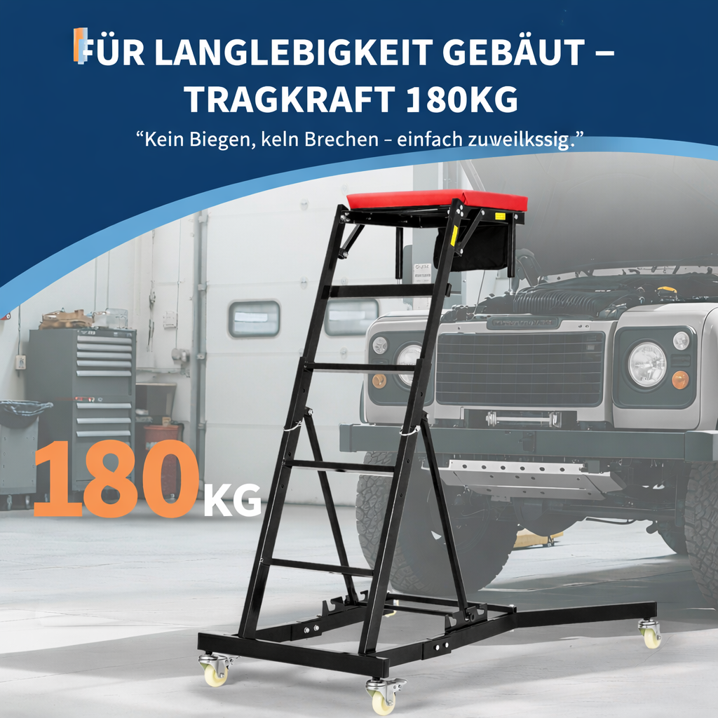 Garvee Schwerlast-Kfz-Arbeitsliege Höhenverstellbar, 181 kg Tragkraft, 125-175 cm Höhe, mit gepolstertem Deck und Lenkrollen (Schwarz)