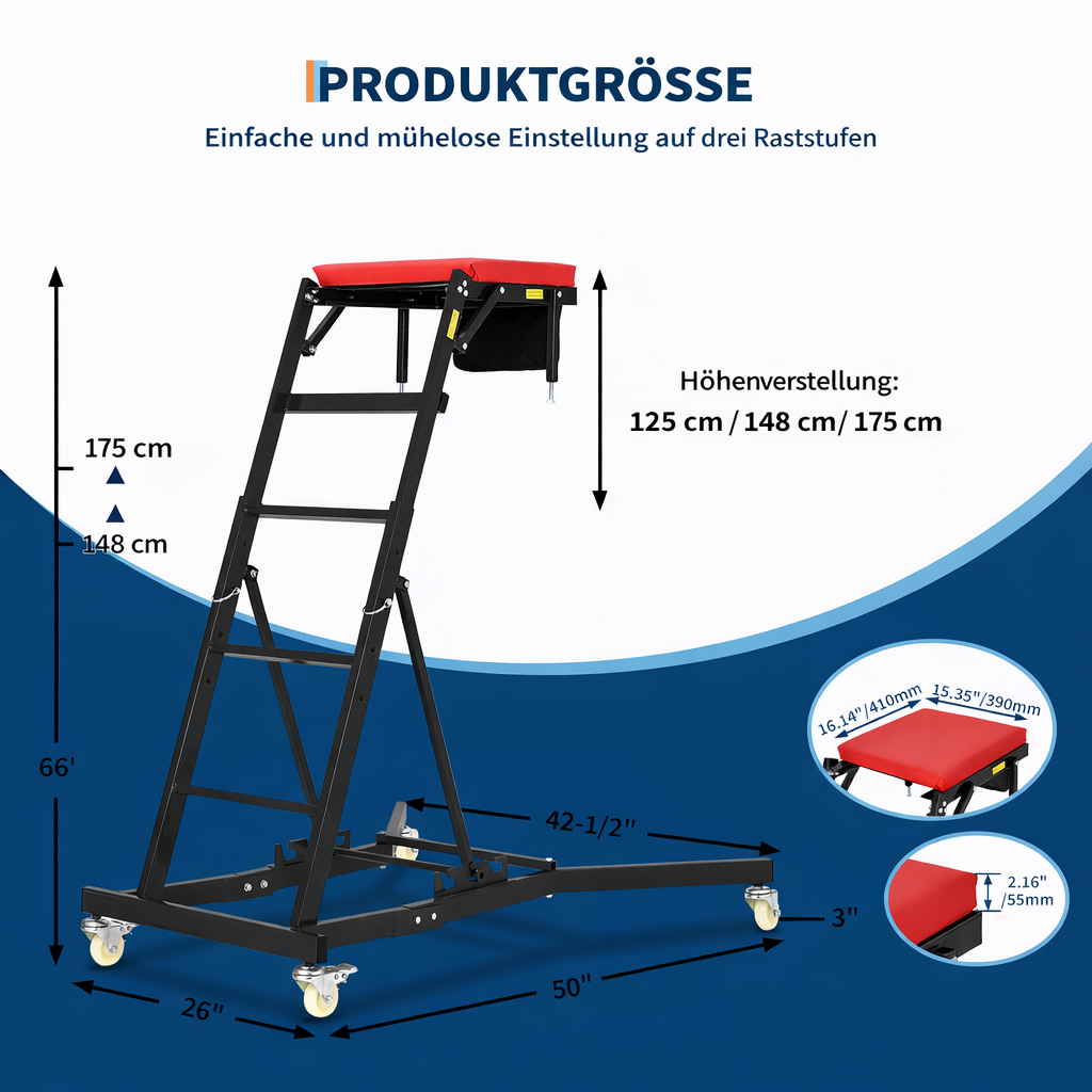Garvee Schwerlast Auto Creeper Höhenverstellbar, 400 lbs Tragkraft, 125-175 cm Höhe, mit gepolstertem Deck und Lenkrollen  (Schwarz)