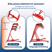 Garvee Schwerlast Auto Creeper Höhenverstellbar, 400 lbs Tragkraft, 125-175 cm Höhe, mit gepolstertem Deck und Lenkrollen (Rot)
