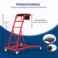 Garvee Schwerlast Auto Creeper Höhenverstellbar, 400 lbs Tragkraft, 125-175 cm Höhe, mit gepolstertem Deck und Lenkrollen (Rot)