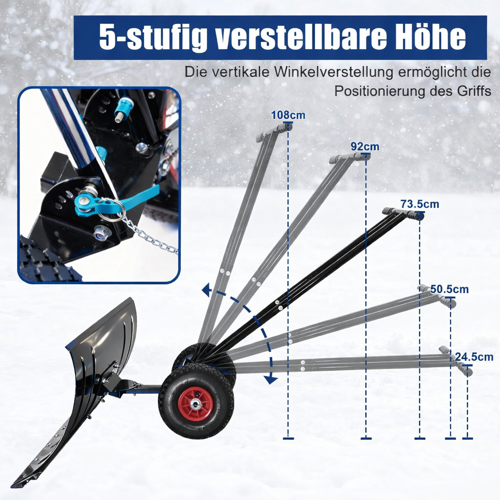 Garvee Schneeschieber mit Doppelstangen-Design - 100 cm Metallklinge, 5-fach höhenverstellbar (24.5-108 cm), ergonomisch & zusammenklappbar für Gehweg und Einfahrt