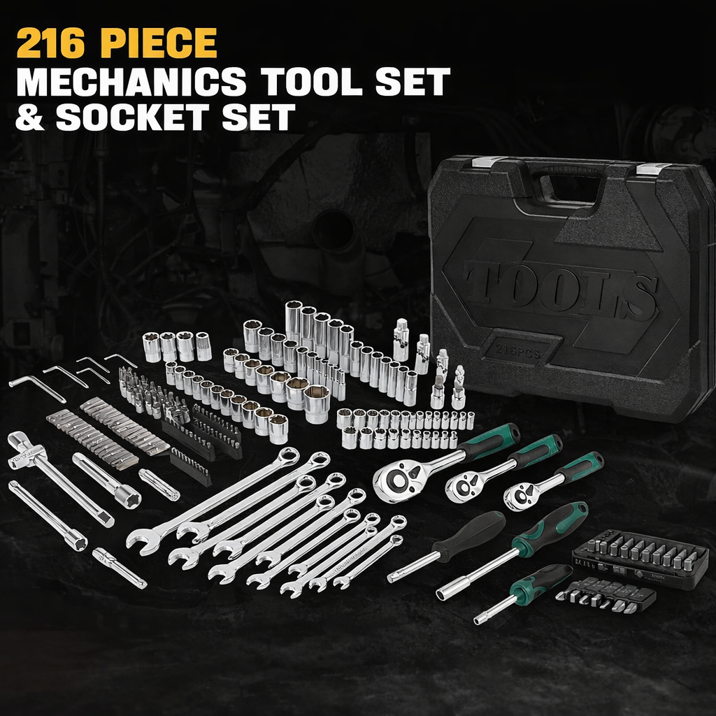 Garvee 216-tlg. Profi-Werkzeugset – Steckschlüsselsatz mit 1/4", 3/8", 1/2" Antrieb, 72-Zahn Ratsche & rollbarem Koffer für Auto, Werkstatt und Haus
