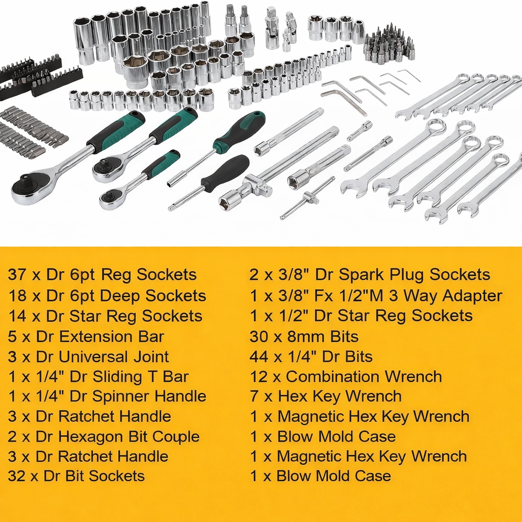 Garvee 216-tlg. Profi-Werkzeugset – Steckschlüsselsatz mit 1/4", 3/8", 1/2" Antrieb, 72-Zahn Ratsche & rollbarem Koffer für Auto, Werkstatt und Haus