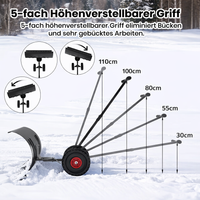 Garvee Schneeschieber mit Rädern – 75x40 cm Stahl-Klinge, 5-fach höhen- & neigungsverstellbar, klappbar & rückenschonend für Einfahrt und Gehweg (Schwarz)