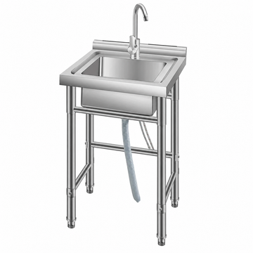 GARVEE Freistehender Edelstahl-Spültisch 50 × 50 × 80 cm aus Edelstahl 201, Einzelspüle mit Armatur und Offenem Untergestell, Ideal für Küche, Waschküche, Garage und Werkstatt, Silber