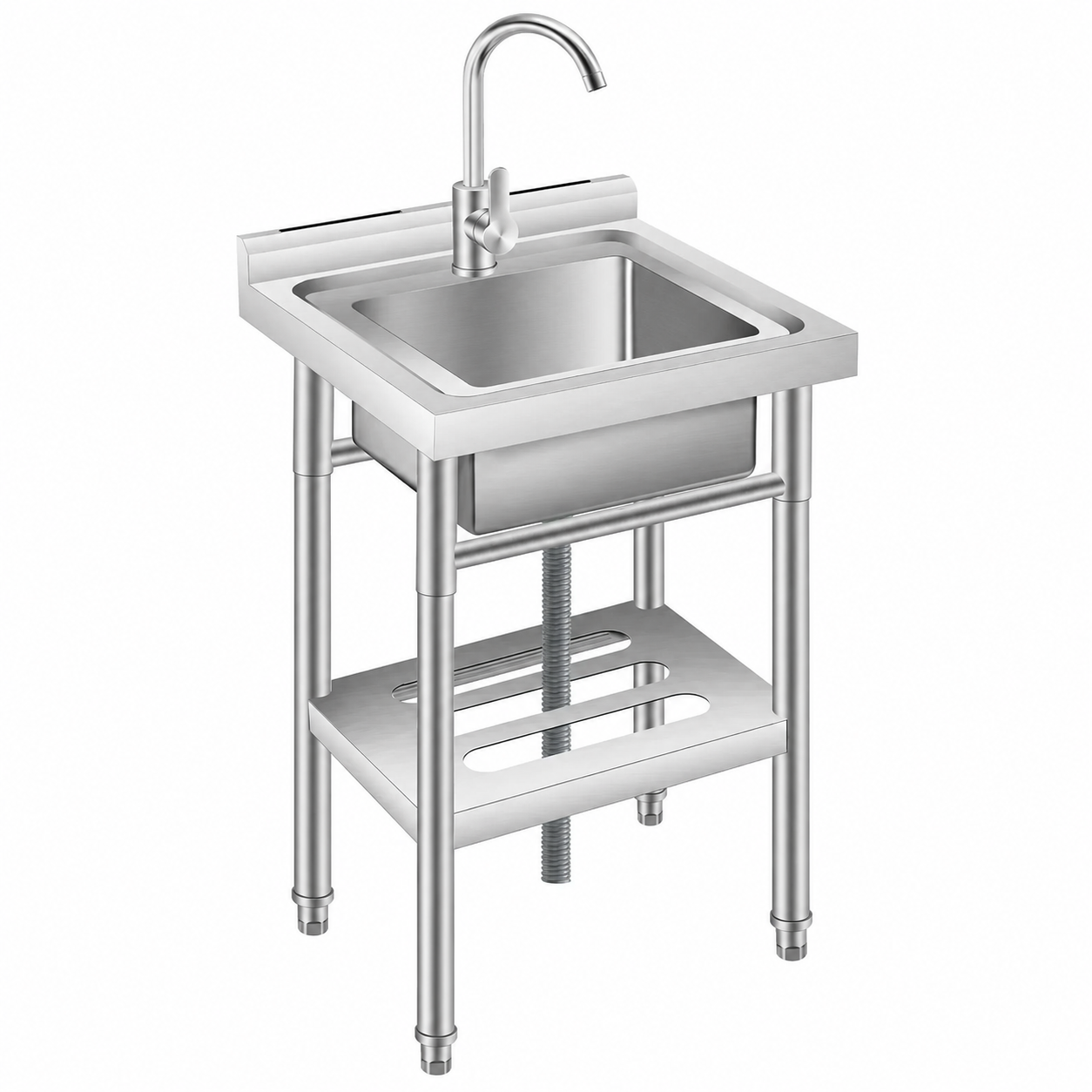GARVEE Freistehender Edelstahl-Spültisch 50 × 50 × 80 cm aus Edelstahl 201, Einzelspüle mit Armatur und Unterer Ablage, Ideal für Waschküche, Küche, Garage und Werkstatt, Silber