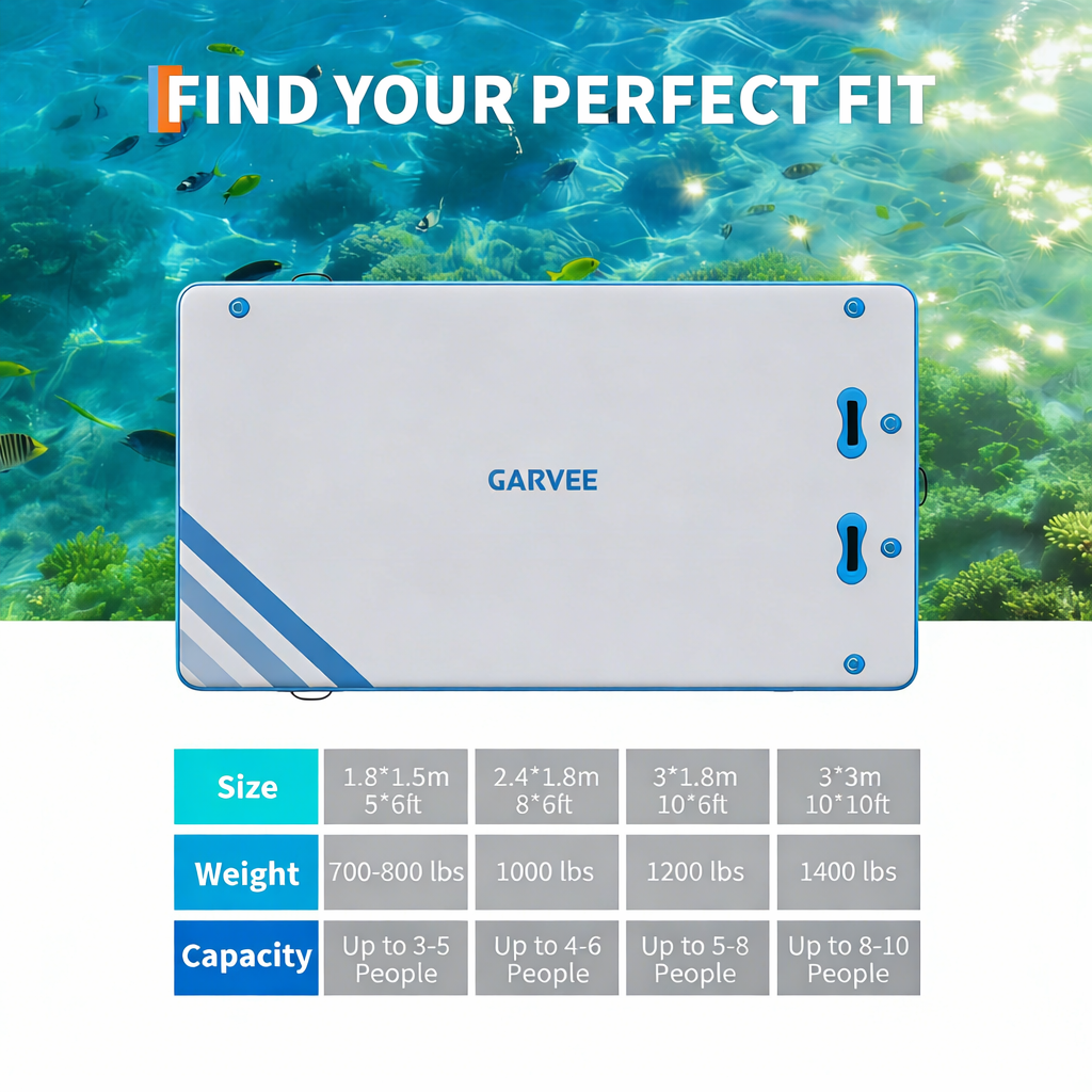 Garvee Aufblasbare Schwimminsel 3×3 m, Für 8–10 Personen, 15 cm Dick, Marine-PVC, Rutschfest für See & Pool
