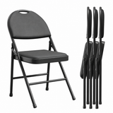 Garvee Klappstühle Set 4, PU Leder Gepolstert, Metallrahmen, Faltbar, Für Büro & Events, Schwarz - Schwarz