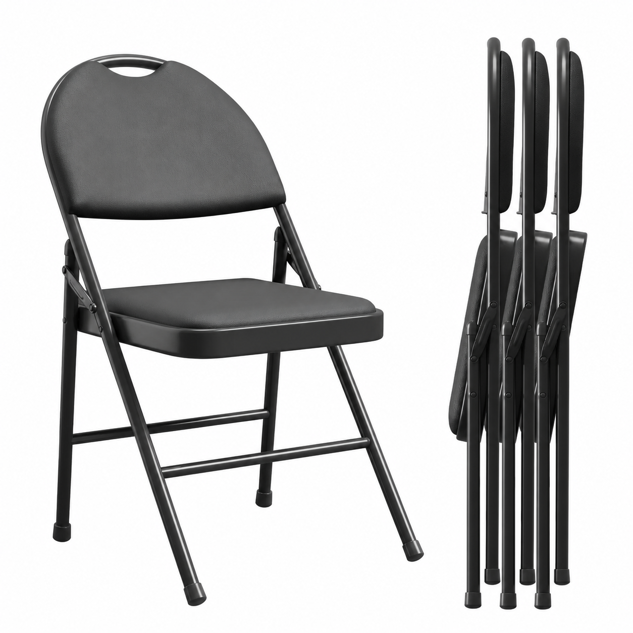 Garvee Klappstühle Set 4, PU Leder Gepolstert, Metallrahmen, Faltbar, Für Büro & Events, Schwarz