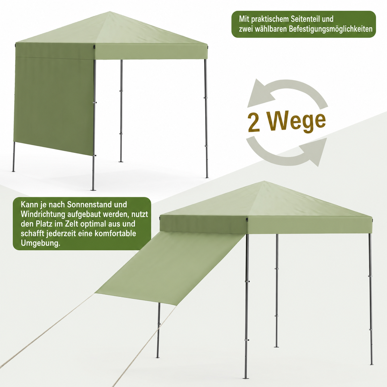 GARVEE 2,5 x 2,5 m Pop-Up Pavillon, Wasserdichtes Gartenpavillon mit UV-Schutz, Höhenverstellbar und Tragetasche, Ideal für Garten, Camping und Outdoor Events, Hellgrün