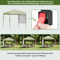 GARVEE 2,2 x 2,2 m Pop-Up Pavillon, Wasserdichtes Gartenpavillon mit UV-Schutz, Höhenverstellbar und Tragetasche, Ideal für Garten, Camping und Outdoor Events, Hellgrün