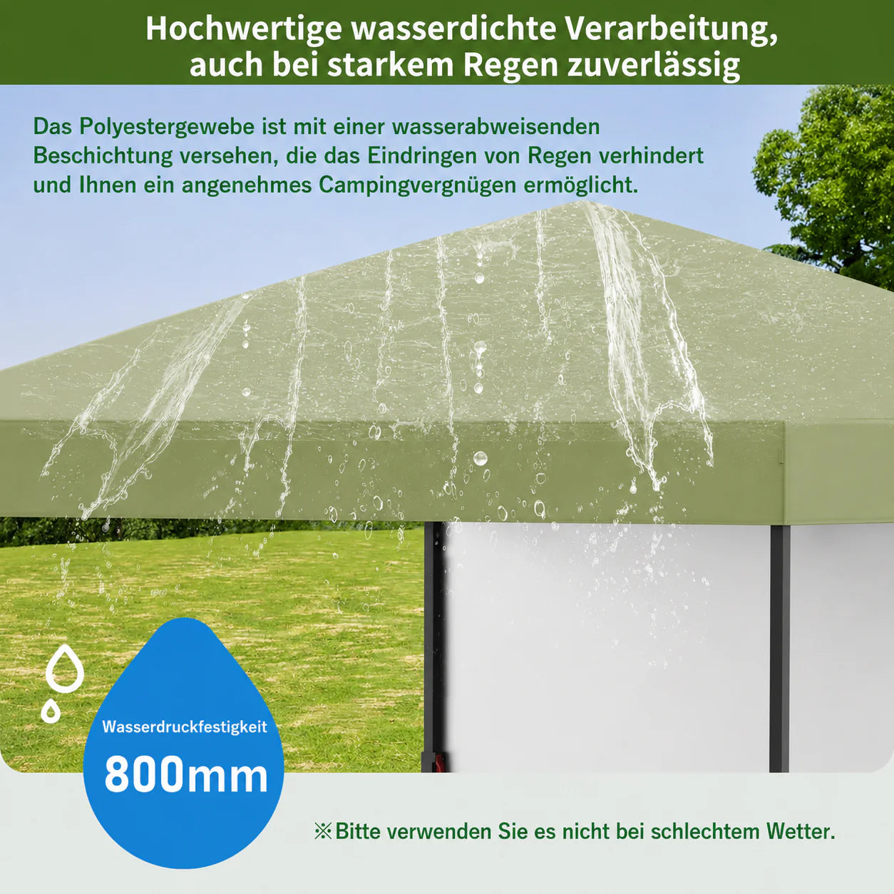 GARVEE 2,2 x 2,2 m Pop-Up Pavillon, Wasserdichtes Gartenpavillon mit UV-Schutz, Höhenverstellbar und Tragetasche, Ideal für Garten, Camping und Outdoor Events, Hellgrün