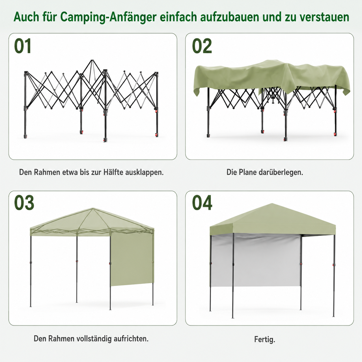 GARVEE 2,5 x 2,5 m Pop-Up Pavillon, Wasserdichtes Gartenpavillon mit UV-Schutz, Höhenverstellbar und Tragetasche, Ideal für Garten, Camping und Outdoor Events, Hellgrün