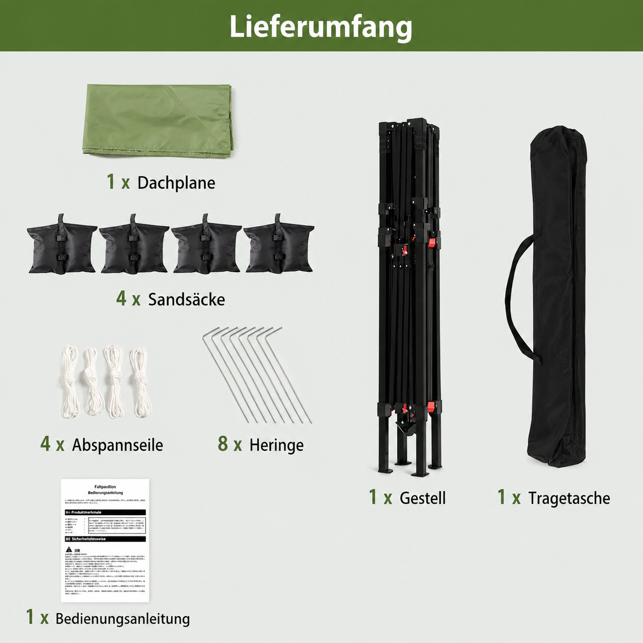 GARVEE 2,5 x 2,5 m Pop-Up Pavillon, Wasserdichtes Gartenpavillon mit UV-Schutz, Höhenverstellbar und Tragetasche, Ideal für Garten, Camping und Outdoor Events, Hellgrün