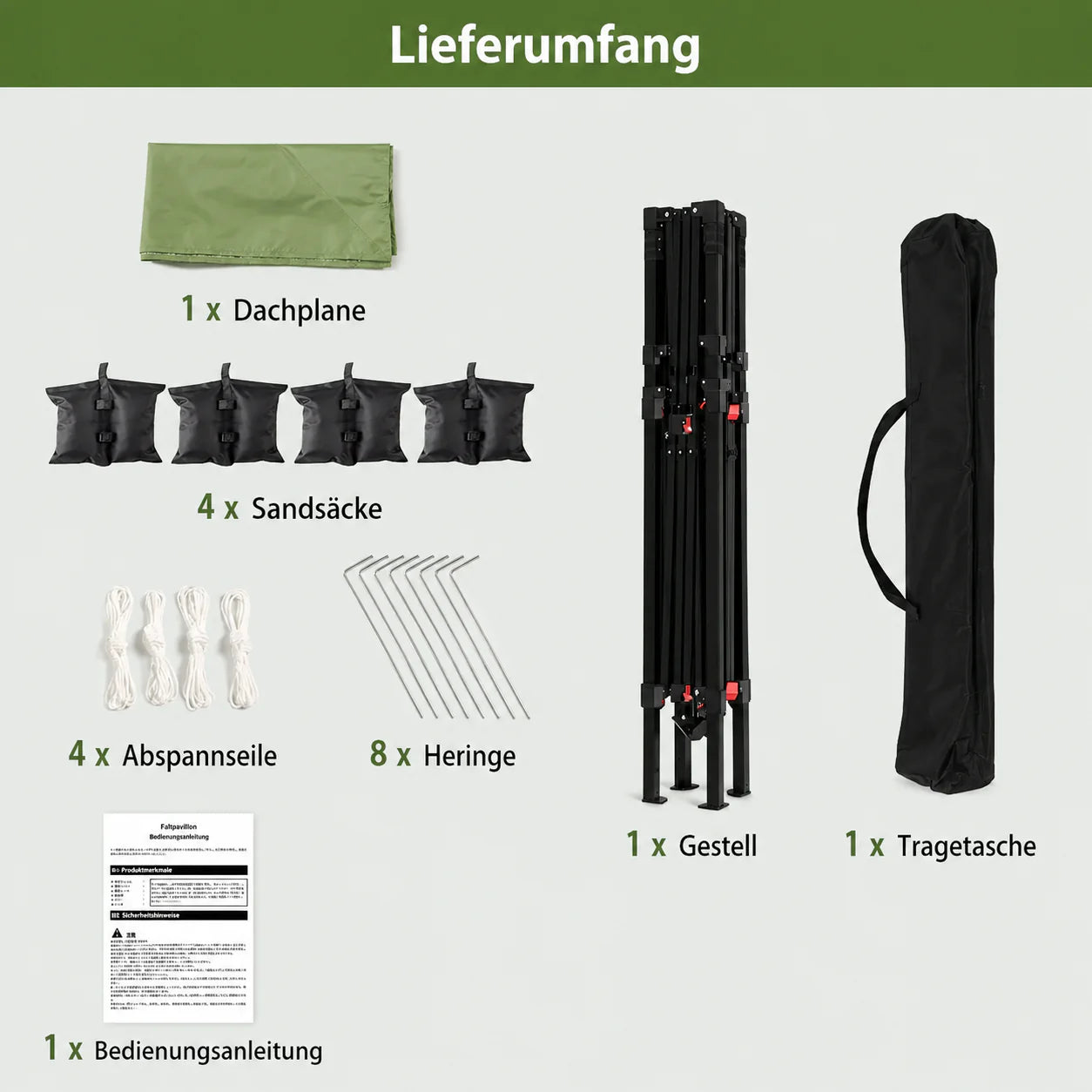 GARVEE 2,2 x 2,2 m Pop-Up Pavillon, Wasserdichtes Gartenpavillon mit UV-Schutz, Höhenverstellbar und Tragetasche, Ideal für Garten, Camping und Outdoor Events, Hellgrün