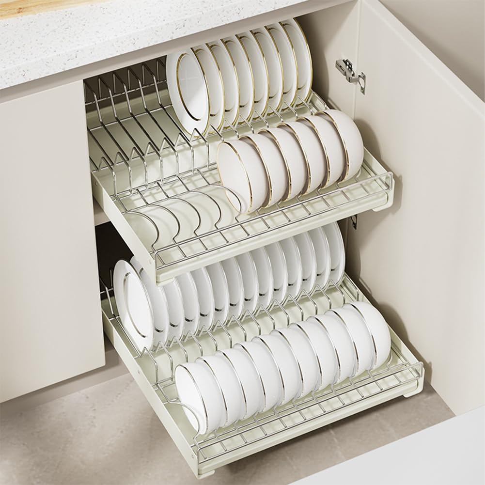 GARVEE Erweiterbar Abtropfgestell Geschirr 42cm Teleskopschublade Edelstahl Für Küche Und Pantry, Silber, Platzsparend