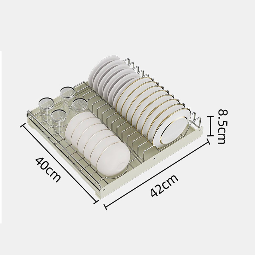 GARVEE Erweiterbar Abtropfgestell Geschirr 42cm Teleskopschublade Edelstahl Für Küche Und Pantry, Silber, Platzsparend